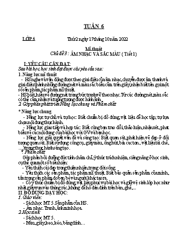 Kế hoạch dạy học môn Mĩ thuật Lớp 1-5 - Tuần 6- Năm học 2021-2022 - Trần Thị Tố Hoa