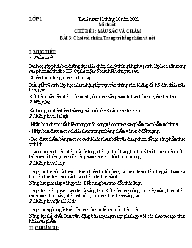 Kế hoạch dạy học môn Mĩ thuật Lớp 1+4+5 - Tuần 5 - Năm học 2021-2022 - Trần Thị Tố Hoa