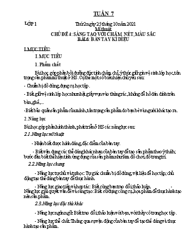 Kế hoạch dạy học môn Mĩ thuật Lớp 1+4+5 - Tuần 7 - Năm học 2021-2022 - Trần Thị Tố Hoa