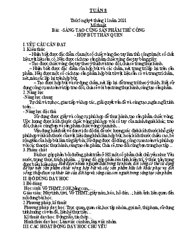 Kế hoạch dạy học môn Mĩ thuật Lớp 2 - Tuần 8 - Năm học 2021-2022 - Trần Thị Tố Hoa