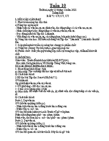 Kế hoạch dạy học môn Toán + Tiếng Việt 1 - Tuần 10 - Năm học 2021-2022 - Trường Tiểu học Sơn Long
