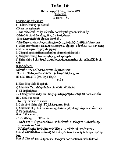 Kế hoạch dạy học môn Toán + Tiếng Việt 1 - Tuần 16 - Năm học 2021-2022 - Trần Thị Hoài Nam