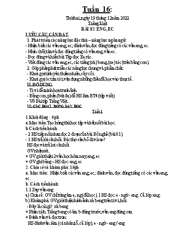 Kế hoạch dạy học môn Toán + Tiếng Việt 1 - Tuần 16 - Năm học 2022-2023 - Trần Thị Hoài Nam