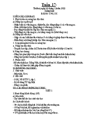 Kế hoạch dạy học môn Toán + Tiếng Việt 1 - Tuần 17 - Năm học 2022-2023 - Trần Thị Hoài Nam