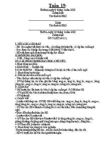 Kế hoạch dạy học môn Toán + Tiếng Việt 1 - Tuần 19 - Năm học 2022-2023 - Trần Thị Hoài Nam