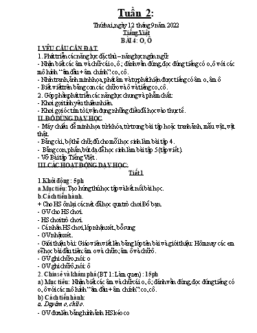 Kế hoạch dạy học môn Toán + Tiếng Việt 1 - Tuần 2 - Năm học 2022-2023 - Trần Thị Hoài Nam