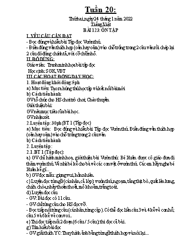 Kế hoạch dạy học môn Toán + Tiếng Việt 1 - Tuần 20 - Năm học 2021-2022 - Trần Thị Hoài Nam