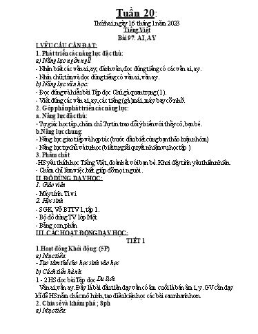 Kế hoạch dạy học môn Toán + Tiếng Việt 1 - Tuần 20 - Năm học 2022-2023 - Trần Thị Hoài Nam