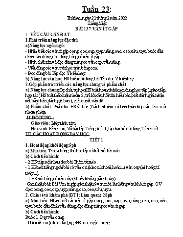Kế hoạch dạy học môn Toán + Tiếng Việt 1 - Tuần 23 - Năm học 2021-2022 - Trần Thị Hoài Nam