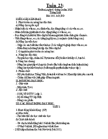 Kế hoạch dạy học môn Toán + Tiếng Việt 1 - Tuần 23 - Năm học 2022-2023 - Trần Thị Hoài Nam