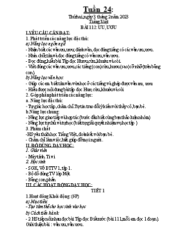 Kế hoạch dạy học môn Toán + Tiếng Việt 1 - Tuần 24 - Năm học 2022-2023 - Trần Thị Hoài Nam