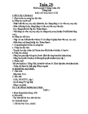 Kế hoạch dạy học môn Toán + Tiếng Việt 1 - Tuần 28 - Năm học 2022-2023 - Trần Thị Hoài Nam