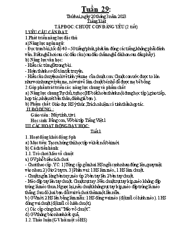 Kế hoạch dạy học môn Toán + Tiếng Việt 1 - Tuần 29 - Năm học 2022-2023 - Trần Thị Hoài Nam
