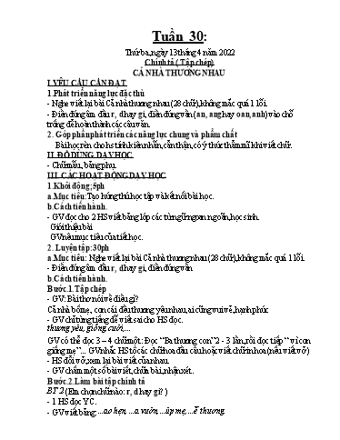 Kế hoạch dạy học môn Toán + Tiếng Việt 1 - Tuần 30 - Năm học 2021-2022 - Trần Thị Hoài Nam