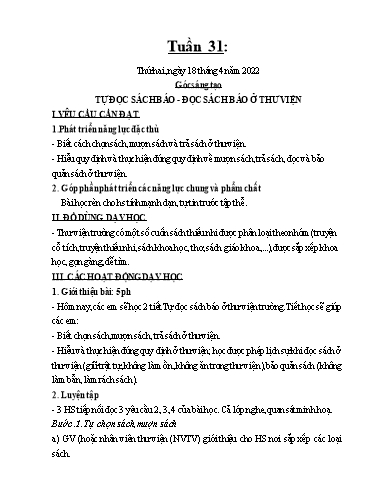 Kế hoạch dạy học môn Toán + Tiếng Việt 1 - Tuần 31 - Năm học 2021-2022 - Trần Thị Hoài Nam