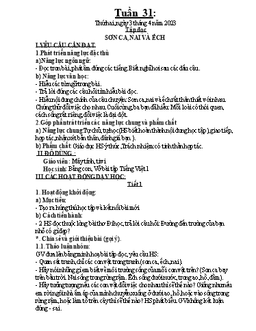 Kế hoạch dạy học môn Toán + Tiếng Việt 1 - Tuần 31 - Năm học 2022-2023 - Trần Thị Hoài Nam