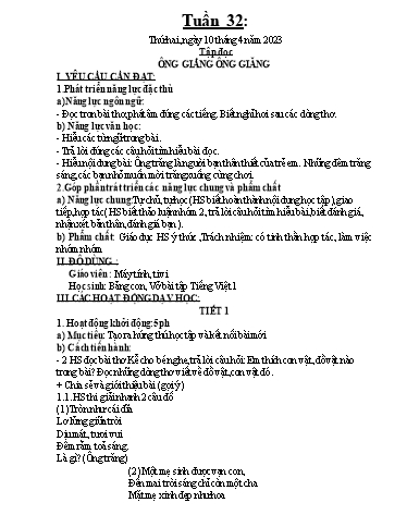 Kế hoạch dạy học môn Toán + Tiếng Việt 1 - Tuần 32 - Năm học 2022-2023 - Trần Thị Hoài Nam
