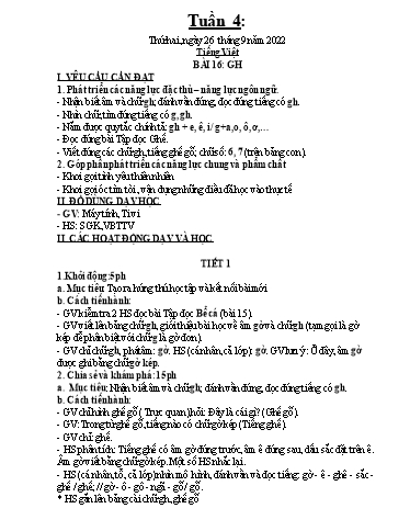 Kế hoạch dạy học môn Toán + Tiếng Việt 1 - Tuần 4 - Năm học 2022-2023 - Trần Thị Hoài Nam