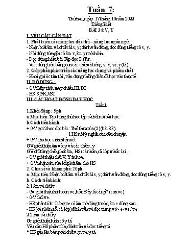 Kế hoạch dạy học môn Toán + Tiếng Việt 1 - Tuần 7 - Năm học 2022-2023 - Trần Thị Hoài Nam